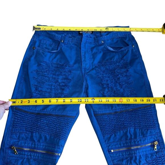 Focus Jeans Men's Royal Blue Distressed Y2K Zippers 32x30 Skinny Streetwear - Picture 8 of 10